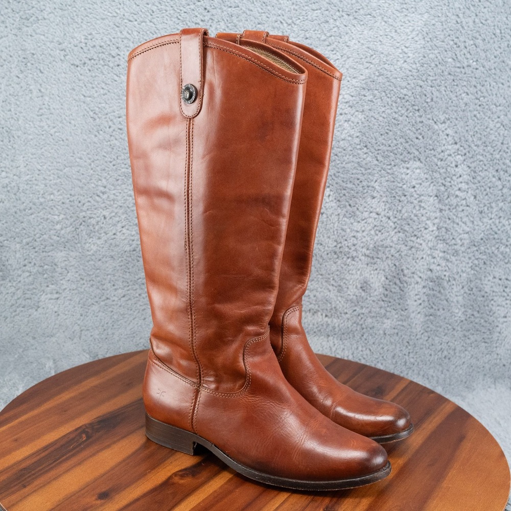 Frye Melissa Button Extended Calf Women's Riding Boots Brown Leather Size 7 B